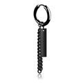 Cool black stainless steel hoop earring with tassel chain and rectangular dog tag pendant - Ear Buckle / Black