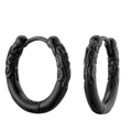Men's black titanium steel hoop earrings with traditional relief cloud pattern - 12mm Pair / Black