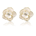 Boucles d'oreilles camélia blanches élégantes dorées avec un cristal de zircon - Blanc