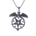 Collar gótico de murciélago y pentagrama en plata oxidada para hombres - Colgante de Murciélago Pentagrama (Con Cadena) / 60CM / Plata Antigua