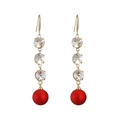 Pendientes vintage dorados con cristales escalonados y grandes cuentas de color rojo mate - Dorado