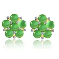 Orecchini a fiore in argento s925 con pietra occhio di gatto verde e strass lucidi - Verde