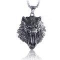 Collana con ciondolo testa di lupo gotico in acciaio inossidabile vintage e catena - Ciondolo Testa di Lupo (Con Catena da 60cm)