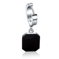 Orecchino minimalista in acciaio argentato con pendente geometrico ottagonale nero - Nero