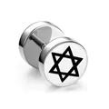Hantelohrstecker aus silbernem Titanstahl mit schwarzem Hexagramm-Stern-Design - Hexagramm Stahlfläche