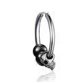 Gothic punk style stainless steel skull hoop earring with matte black beads and polished finish - Antique Silver