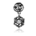 Colgante retro de plata S925 con rosa y rueda calada con circón redondo brillante - Plata Antigua