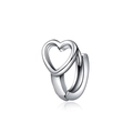 Minimalist silver stainless steel heart huggie hoop earrings with polished finish - Silver