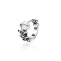 Gothic style silver steel huggie hoop earring with geometric textures and flame engraving - Silver