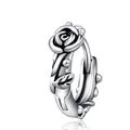 Vintage silver rose flower hoop earring in stainless steel with a retro 3D floral design - Silver (Sold Individually)