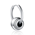 Sleek silver stainless steel hoop earrings with a black beaded circle pendant for women - Silver