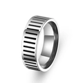 Retro stainless steel ring for men with industrial black grooved vine leaf pattern - 21# / Antique Silver