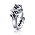 Vintage punk style stainless steel hoop earrings with 3D rose flower design and silver finish - Single Piece / Silver