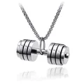 Silver stainless steel dumbbell pendant necklace for men with O-chain on white background - Dumbbell Style (With Chain) / Silver