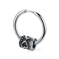 Minimalist silver steel hoop earring with black heart cylinder charm on white background - Sliding Heart Hoop Style / Silver