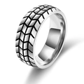 Men's retro stainless steel ring with black tire pattern texture in silver finish - 19# / Antique Silver