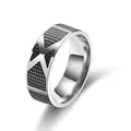 Polished stainless steel band ring for men with vine pattern and geometric honeycomb inlay - Antique Silver / 20#