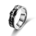Anillo de acero pulido con motivos de gecos plateados sobre fondo de esmalte negro - 19# / Patrón de Geco / Plata Antigua