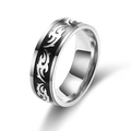 Polished stainless steel men's ring with tribal pattern on a sleek black background - 19# / Antique Silver