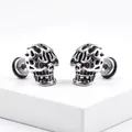 Pendientes de calavera estilo punk en acero de titanio con acabado retro y aros negros - Color Acero