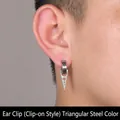 Men's stainless steel clip-on earring featuring a hollow triangle pendant in steel color - Triangle Clip (Non-Pierced) (Steel Color)