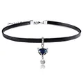 Collana choker in raso nero con ciondolo a volpe, gemma blu e cristalli lucenti - Volpe Blu