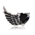 Pendientes de alas vintage con gema de corazón negro en acabado plata antigua - Circón Negro