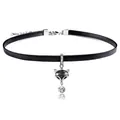 Choker classico in cordoncino nero con ciondolo a forma di volpe argentata e cristalli - Volpe Grigio