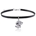 Gargantilla con colgante de cachorro con cinta negra y brillantes piedras de circonita - Estilo Perro Plateado (Perro Lindo Plata)