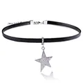 Collana girocollo nera classica con ciondolo a stella in argento lucido e chiusura - Pentagramma in Zirconia Completo