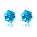 Blue cubic crystal magnetic earrings with faceted geometric design for non-pierced ears - Magnetic No Piercing Style / Lake Blue