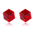 Pair of red cube magnetic earrings with clear crystal finish on white background - Magnetic No Piercing Style / Red