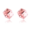 Pink cube crystal magnetic earrings with faceted cut and polished finish - Magnetic No Piercing Style / Pink