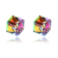 Pair of square aurora borealis crystal magnetic earrings with iridescent multi-color glow - Magnetic No Piercing Style / Colorful