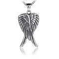 Vintage stainless steel angel wing pendant necklace with retro oxidized finish - Double Wings Pendant Only (Without Chain)