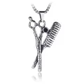 Vintage stainless steel barber comb and scissors pendant necklace for men hip hop style - Scissors and Comb Style (With Chain)
