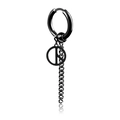 Black stainless steel hoop earring with peace sign charm and tassel chain on white background - Peace Sign Hoop Style Black