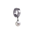 Polished silver non-piercing ear clip with white pearl pendant for men and women - Pearl Steel Color