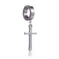 Silver stainless steel cross clip-on earring for non-pierced ears with polished finish - Large Cross Steel Color