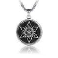 Collana retrò in acciaio inossidabile con ciondolo esagramma, rune e catena a maglie - Ciondolo Solo (Senza Catena)