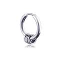 Sleek silver hip-hop hoop earring with three sliding rings in polished stainless steel - Four Rings Pierced / Steel