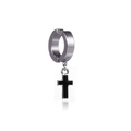 Polished silver titanium steel ear cuff with a black enamel cross pendant for men - Enamel Cross Steel Color
