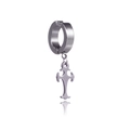 Polished silver titanium steel cross pendant clip-on earring for non-pierced ears - Gothic Flower Cross Steel Color