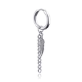 Silver stainless steel huggie earring featuring a delicate hanging feather and chain link - Feather Hoop Style / Steel