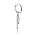 Silver titanium steel hoop earring featuring a delicate chain and detailed feather pendant - Feather Clip-on Style / Steel