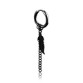 Gothic black stainless steel hoop earring featuring a hanging feather charm and curb chain - Feather Hoop Style / Solid Black