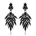 Luxurious black teardrop crystal drop earrings with vintage Gothic leaf design - Black