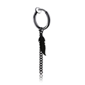 Black tassel clip-on earring featuring detailed feather pendant and long chain in titanium steel - Feather Clip-on Style / Solid Black