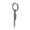 Boucle d'oreille clip punk en acier titane noir avec plume et chaîne pendante - Style Clip Plume / Gris Noir