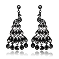 Elegant black peacock drop earrings with luxury crystals in a vintage gothic style - Black